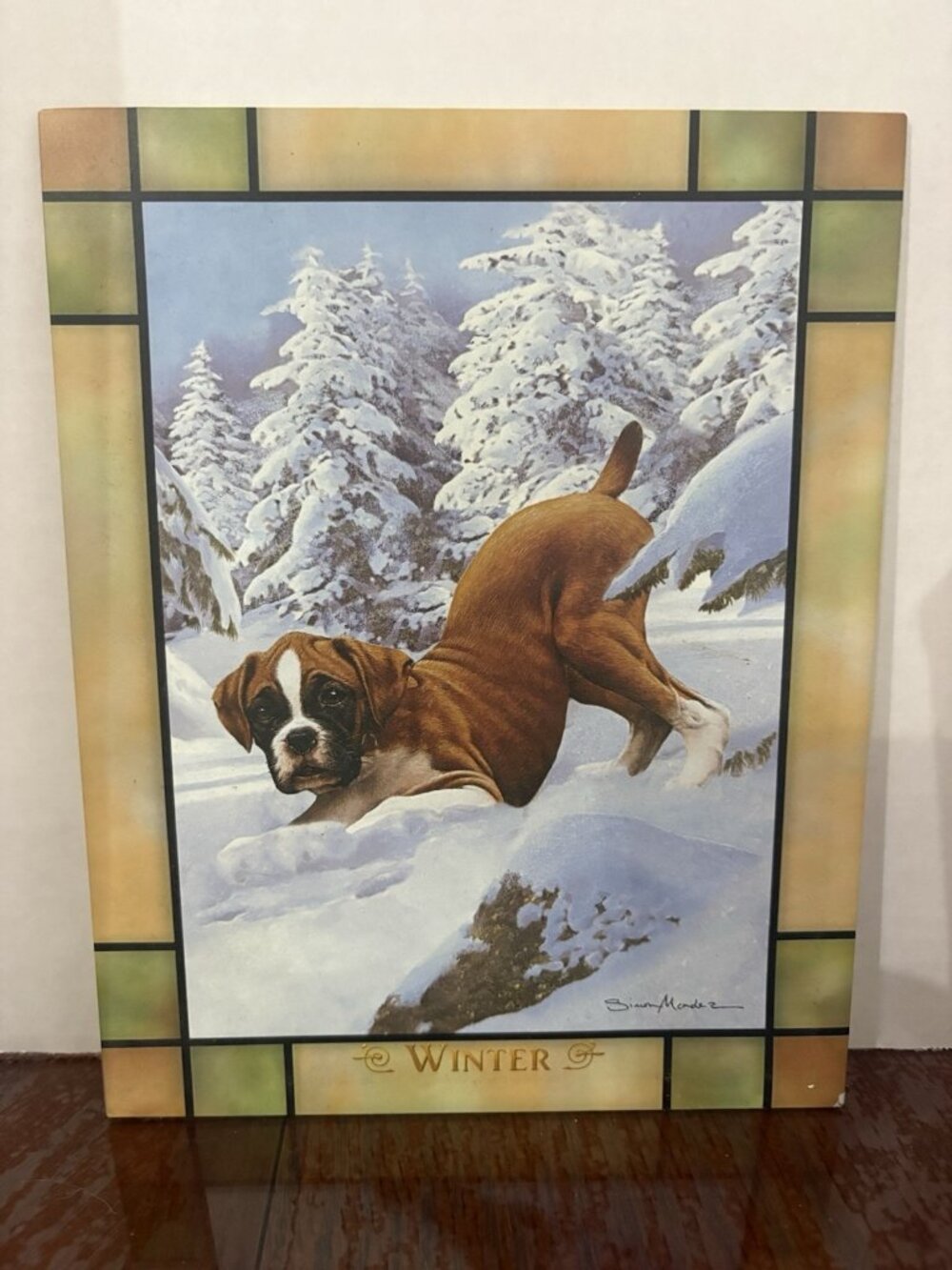 Danbury Mint Stained Glass Style Boxer Replacement Clock Panel Winter